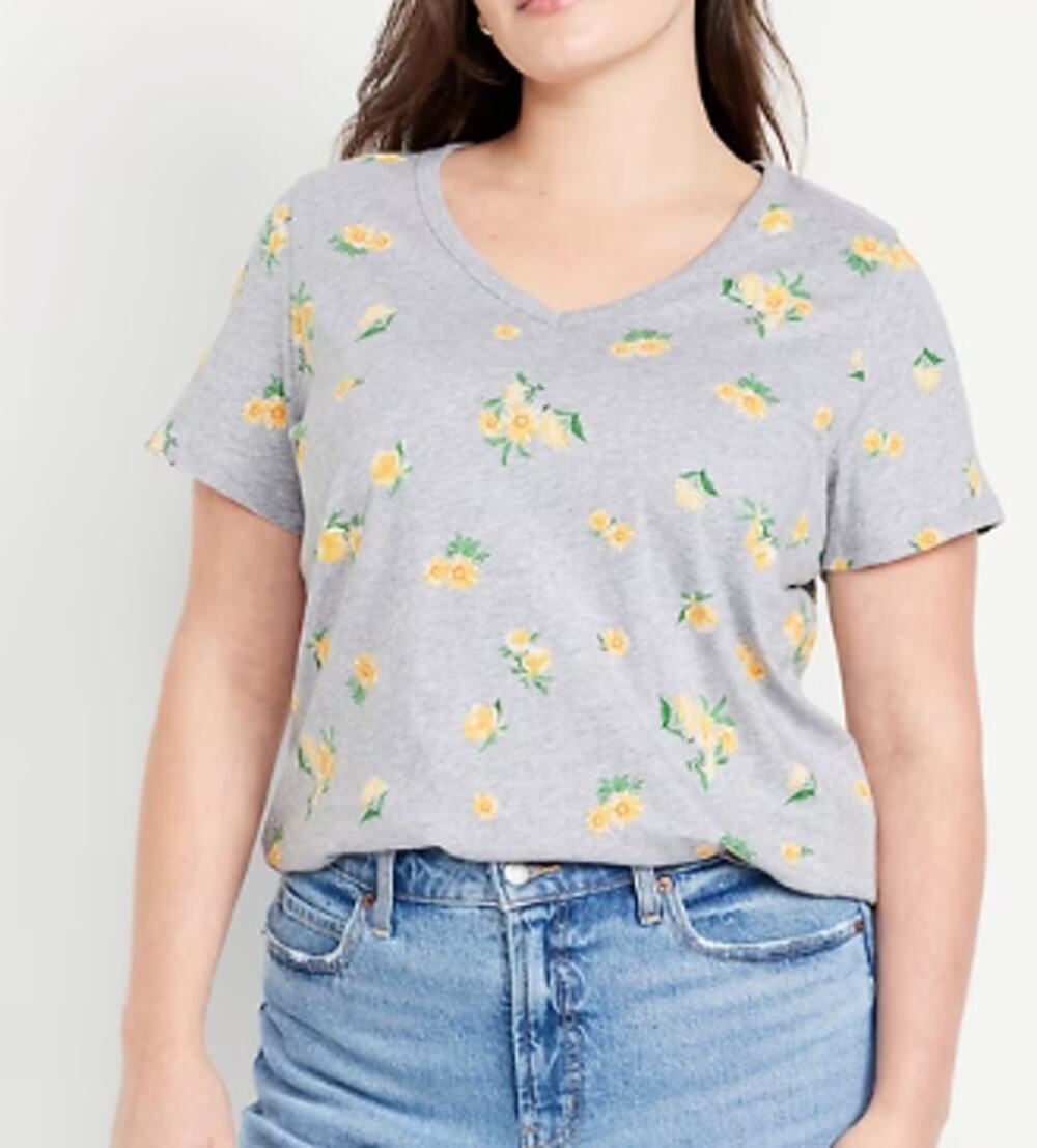 Old Navy Yellow Daisy Gray EveryWear VNeck TShirt Tee Top NEW Women Large